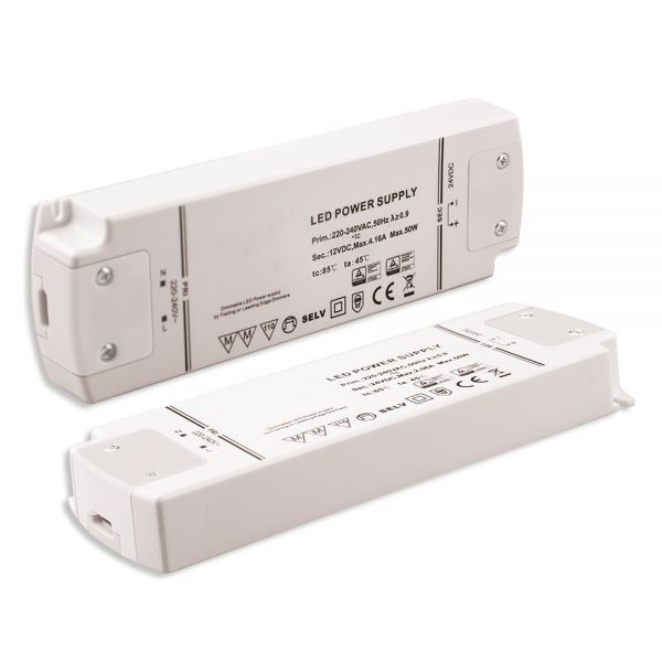 IsoLED® LED Trafo, LED Transformator für LED Streifen dimmbar 12V DC Gleichspannung 50 Watt LxBxH 177x57x22.5 mm für Möbeleinbau, TÜV geprüft