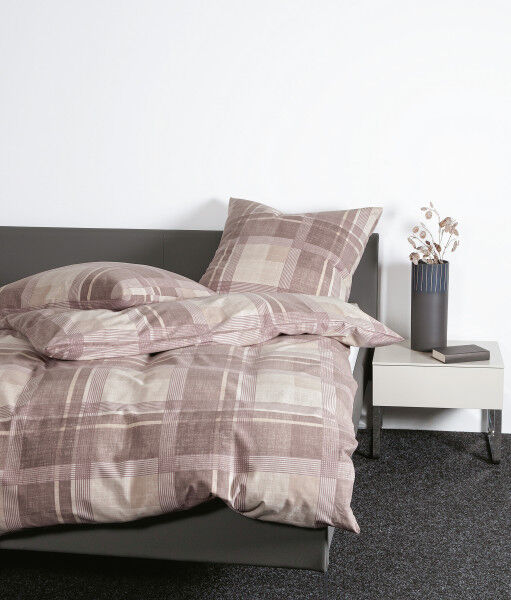 Janine Janine Feinbiber Bettwäsche DAVOS 65159 naturell mauve Größe:  155x220 cm + 80x80 cm