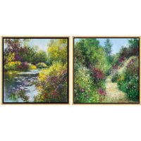 Jean-Claude Cubaynes: 2 Bilder 'A Giverny le Jardin de Monet' + 'Giverny - Le Jardin de Pascale à Grimaud' im Set, gerahmt