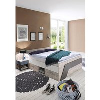 Jugendbett Set mit Bett 140x200 cm und Nachttisch LEEDS-10 in Sandeiche Nb. mit weiß, Lava und Denim Blau