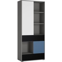 Jugendzimmer Bücherregal LIIVA-129 in grau mit schwarz, weiß, blau, B/H/T: ca. 83,7/197/40 cm