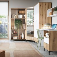 Jugendzimmer Set RISBY-129 mit Eckkleiderschrank und Schreibtisch in Eiche mit weiß und Rillen Design