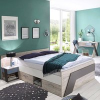 Jugendzimmer Set mit Bett 140x200 cm mit Schreibtisch 3-teilig LEEDS-10 in Sandeiche Nb. mit weiß, Lava und Denim Blau