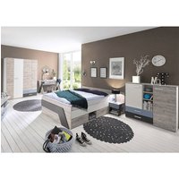 Jugendzimmer Set mit Bett 140x200 cm und Schreibtisch 5-teilig LEEDS-10 in Sandeiche Nb. mit weiß, Lava und Denim Blau