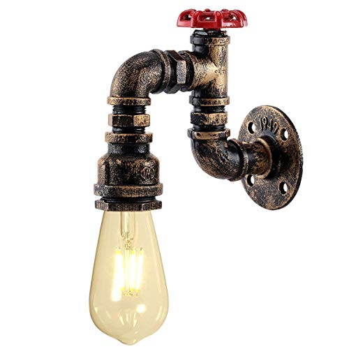 KAWELL Kreative Kerze Wandleuchte Vintage Industrielle Retro Wasserrohr Wandlampe Eisen Metall E27 60W Max für Restaurant, Café, Bar, Küche, Schlafzimmer, Messing Farbe von KAWELL