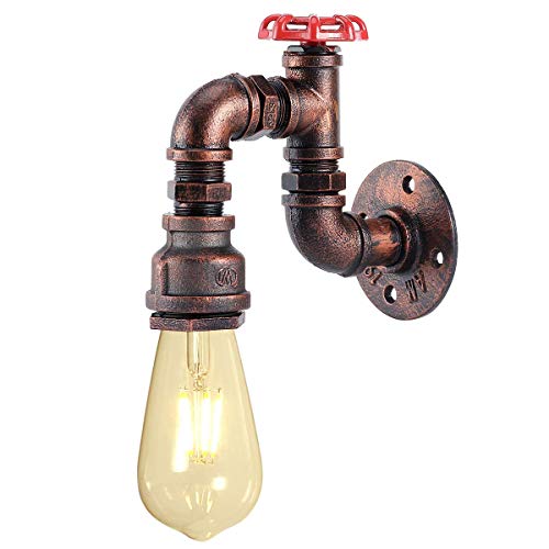 KAWELL Kreative Kerze Wandleuchte Vintage Industrielle Retro Wasserrohr Wandlampe Eisen Metall E27 60W Max für Restaurant, Café, Bar, Küche, Schlafzimmer, Rot Kupfer Farbe von KAWELL