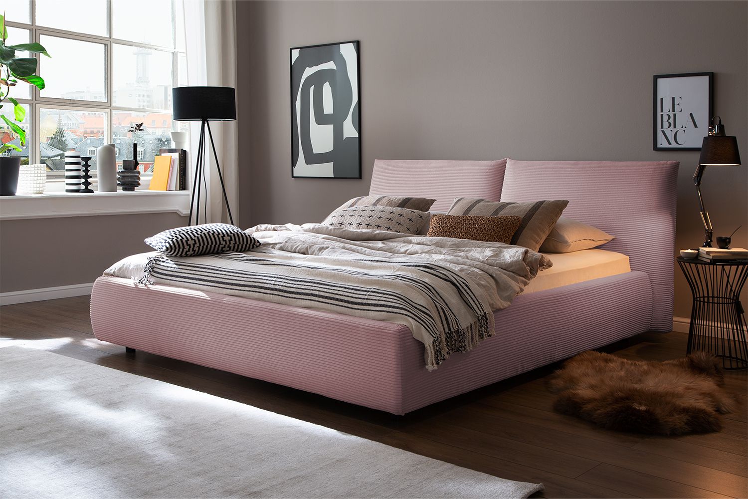 KAWOLA Bett HENRY Polsterbett Cord rosa
