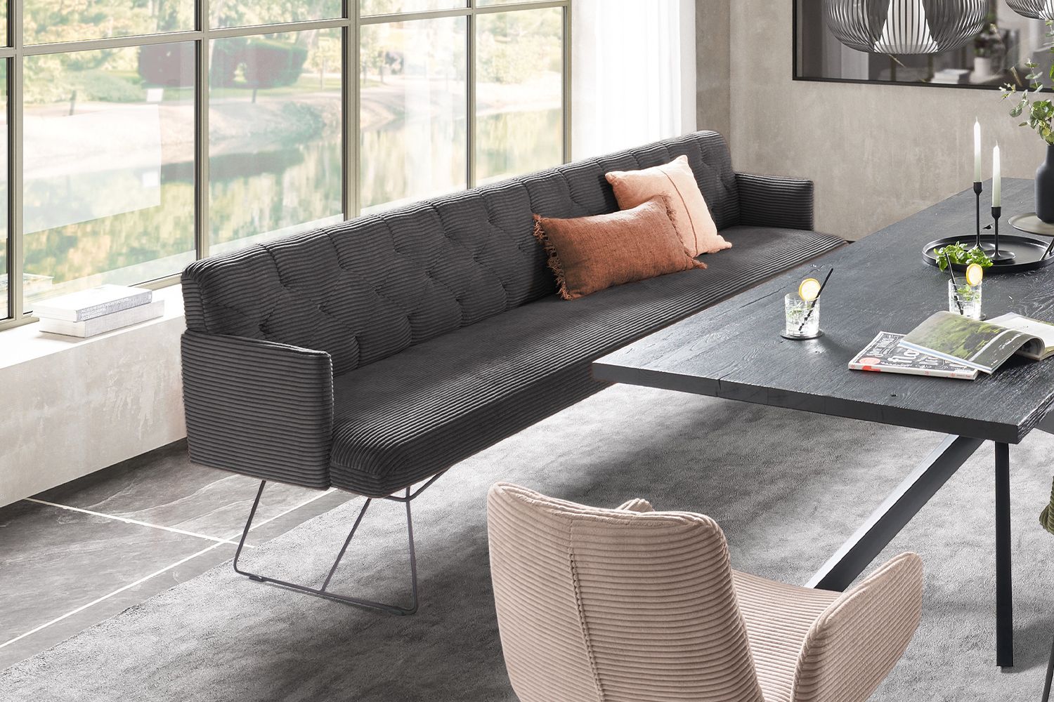 KAWOLA Esszimmerbank CHARME Cord grau KAWOLA Esszimmerbank CHARME Cord grau