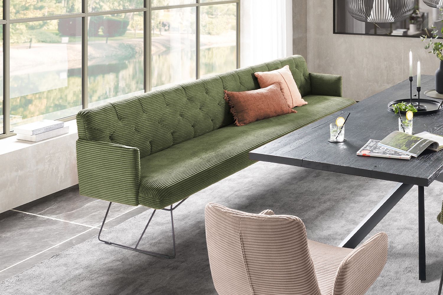 KAWOLA Esszimmerbank CHARME Cord olivgrün KAWOLA Esszimmerbank CHARME Cord olivgrün