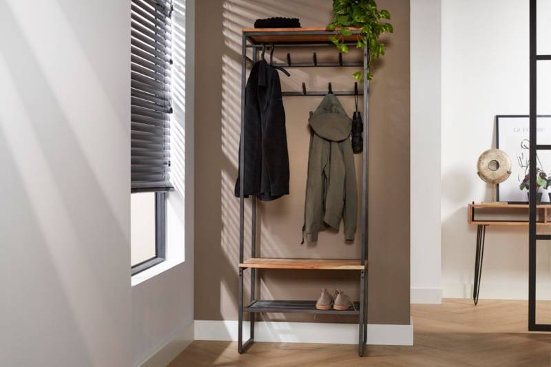 KAWOLA Garderobe FLINT Akazie Metall schwarz 1 Ablage KAWOLA Garderobe FLINT Akazie Metall schwarz 1 Ablage