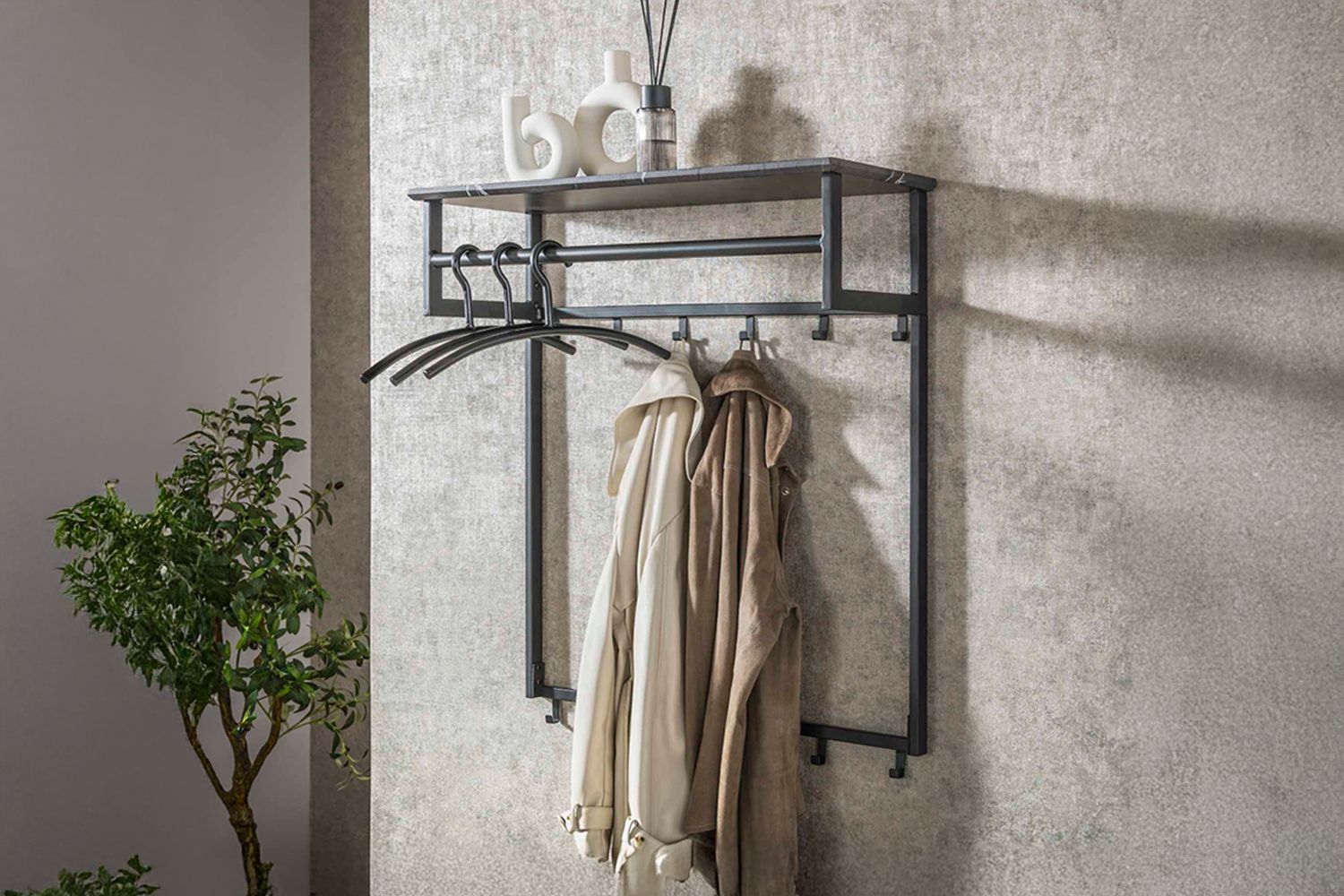 KAWOLA Garderobe SESTA Kunststoff Keramikoptik Hutablage 12 Haken grau KAWOLA Garderobe SESTA Kunststoff Keramikoptik Hutablage 12 Haken grau