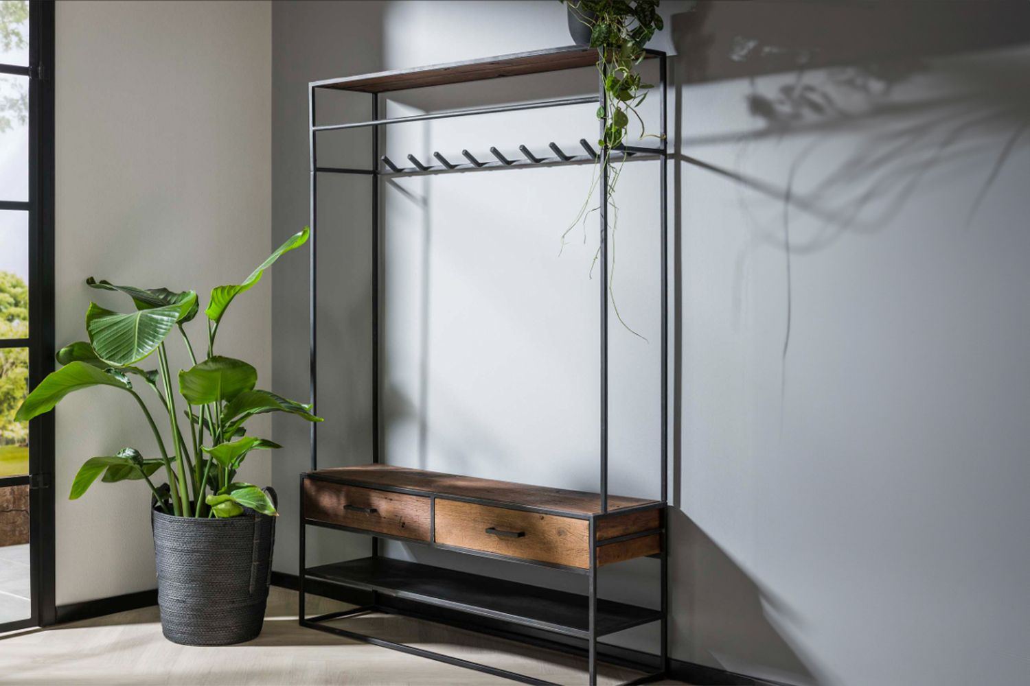 KAWOLA Garderobe TENBY Hartholz Metall schwarz 2 Schubladen 1 Ablage KAWOLA Garderobe TENBY Hartholz Metall schwarz 2 Schubladen 1 Ablage
