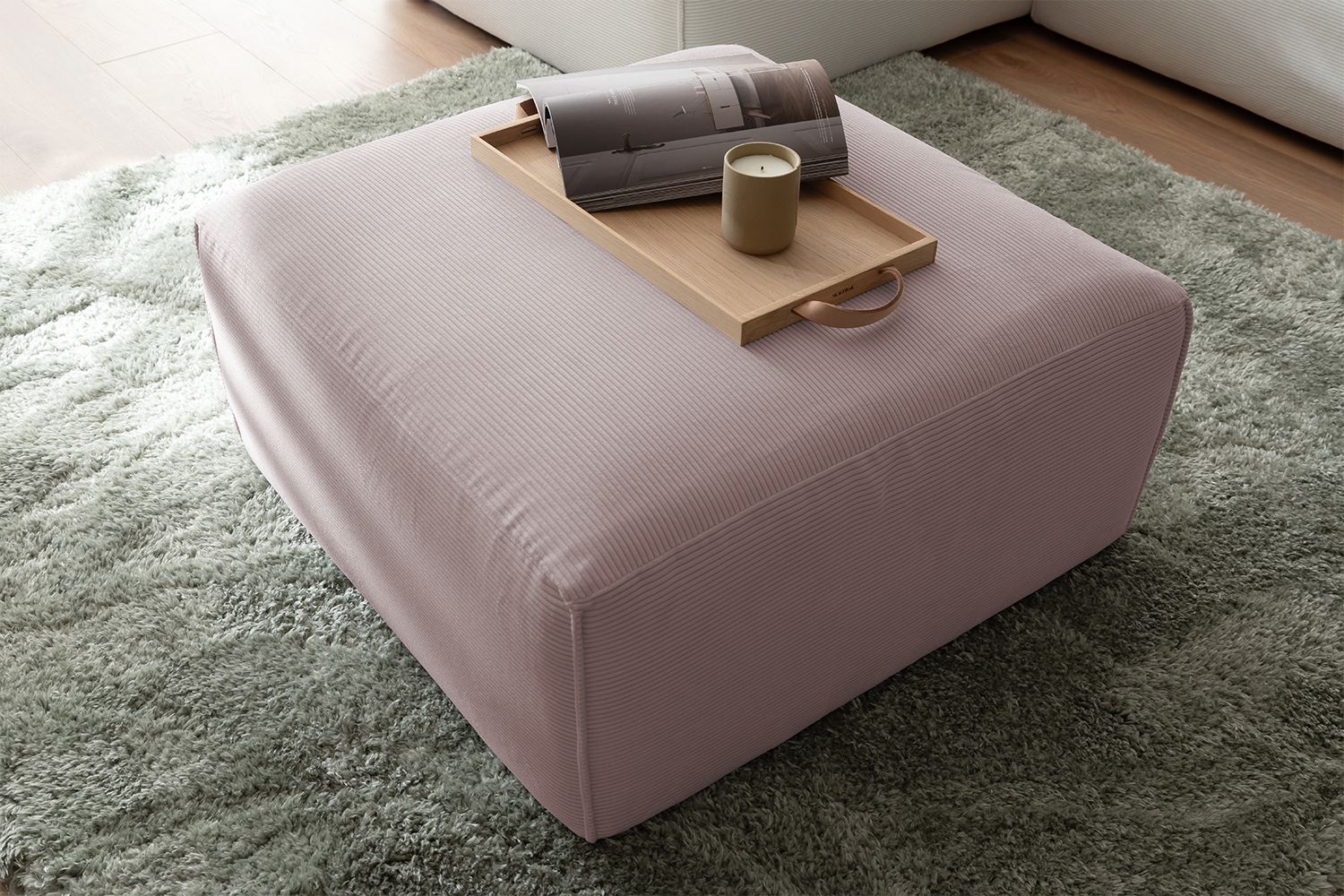 KAWOLA Hocker RANI Polsterhocker Feincord rosa KAWOLA Hocker RANI Polsterhocker Feincord rosa
