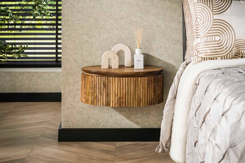 KAWOLA Nachttisch HEVE hängend Mangoholz massiv natur 1 Schublade