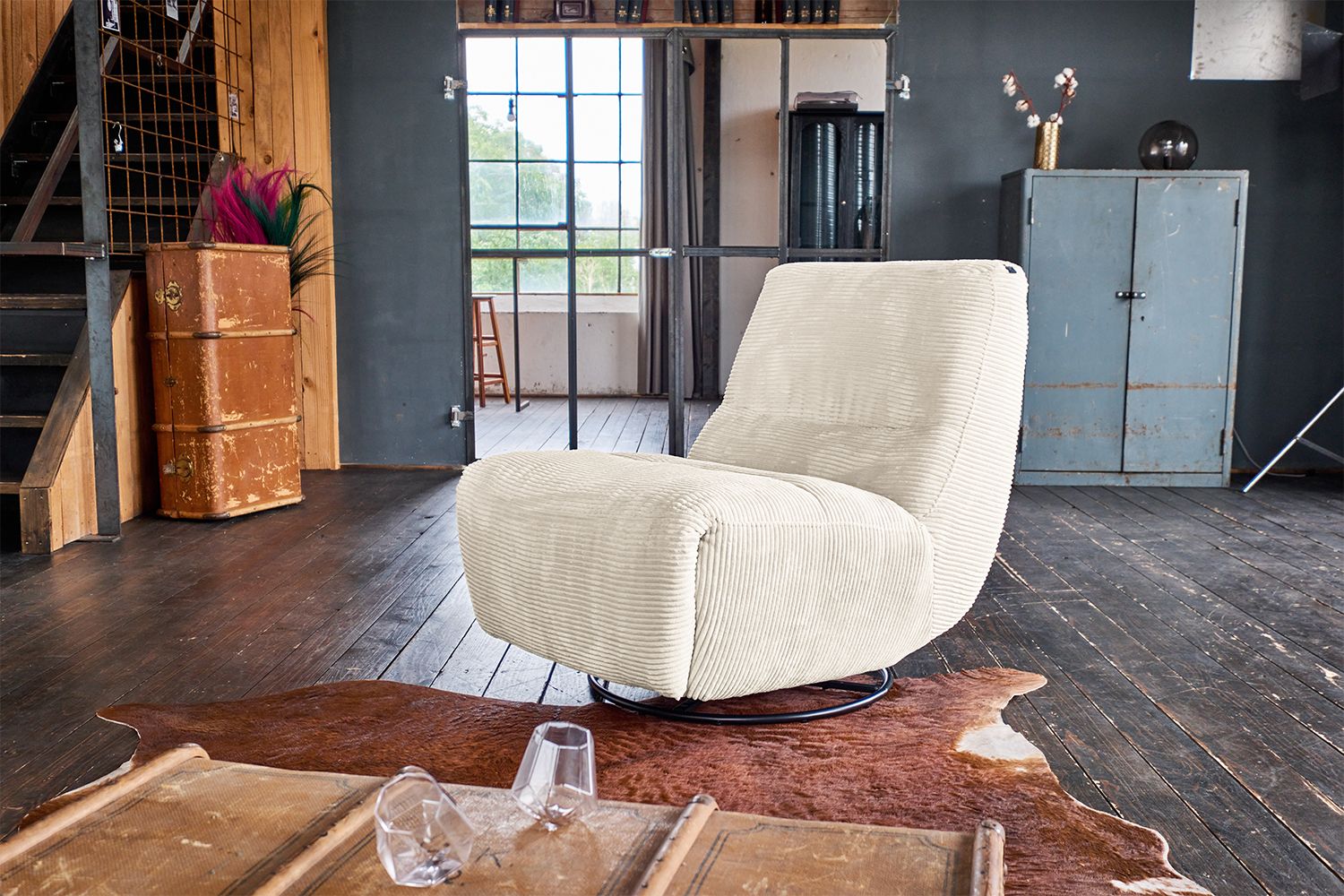 KAWOLA Sessel CINE Relaxsessel elektrisch verstellbar Cord cremeweiß KAWOLA Sessel CINE Relaxsessel elektrisch verstellbar Cord cremeweiß
