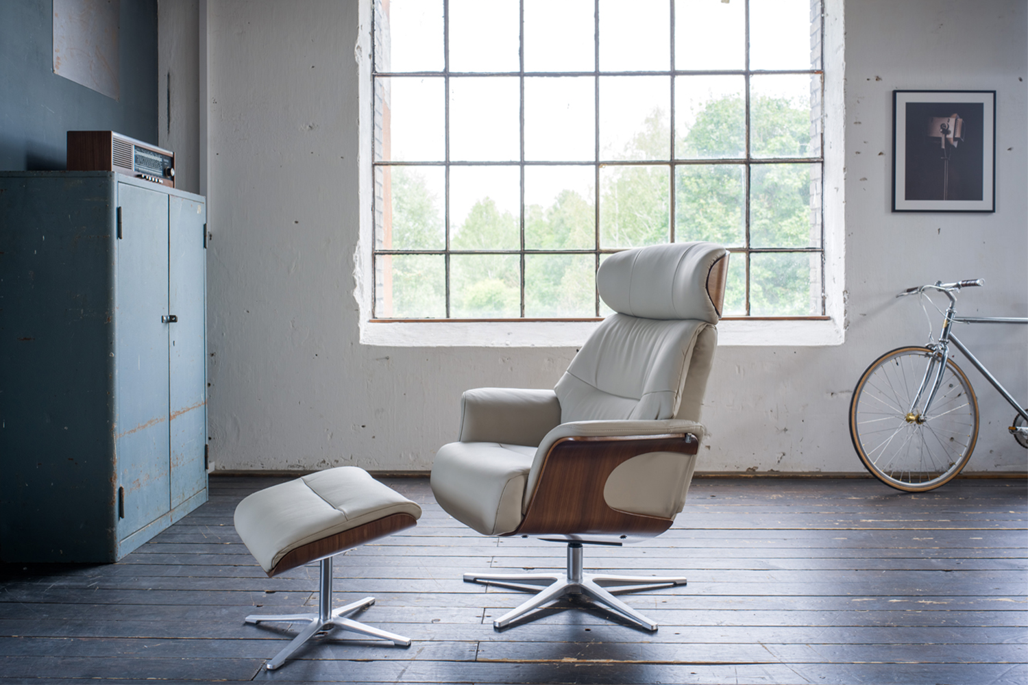 KAWOLA Sessel TOSAR Relaxsessel drehbar Leder grau mit Hocker KAWOLA Sessel TOSAR Relaxsessel drehbar Leder grau mit Hocker