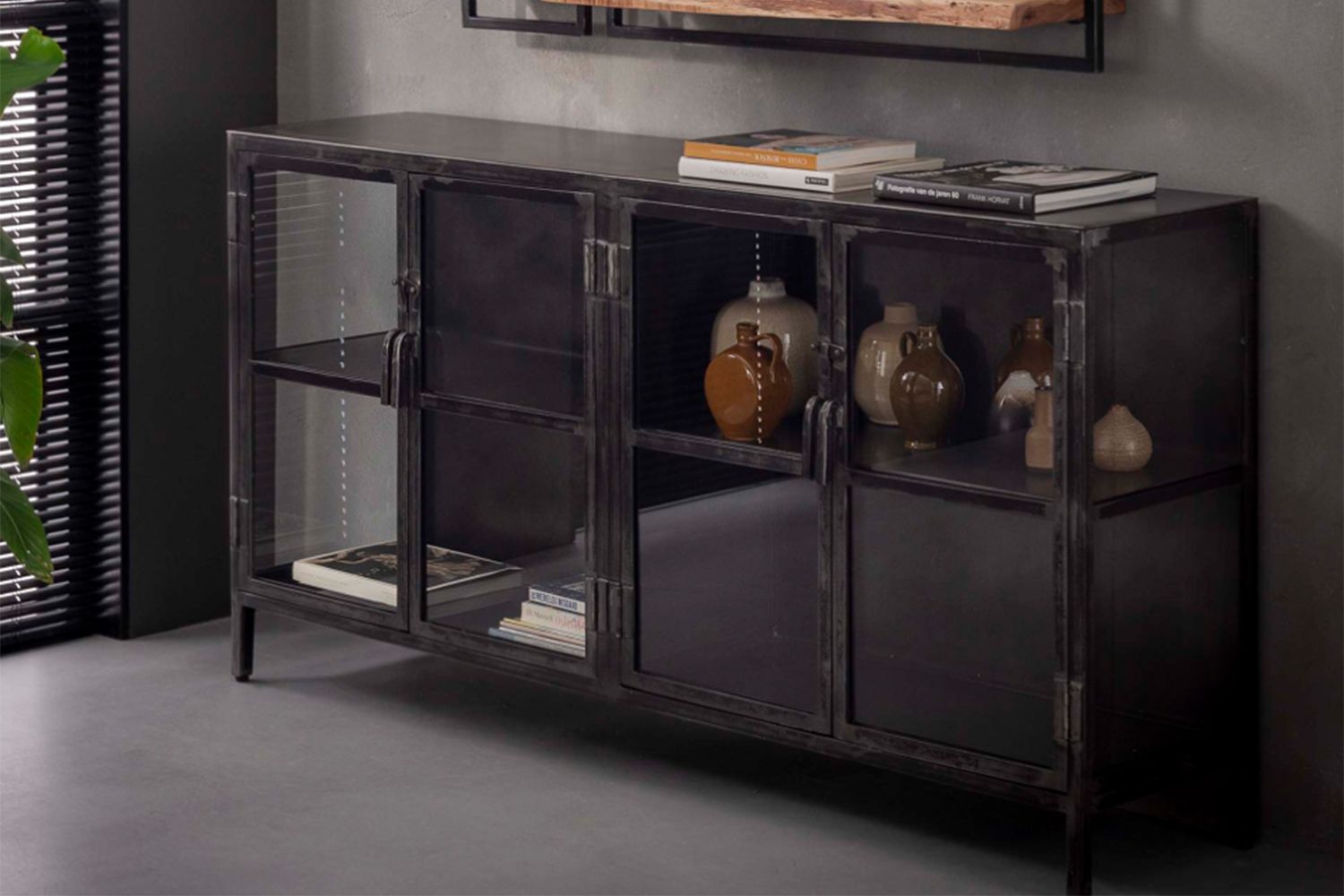 KAWOLA Sideboard BREST Vitrine Metall schwarz 4 Türen KAWOLA Sideboard BREST Vitrine Metall schwarz 4 Türen