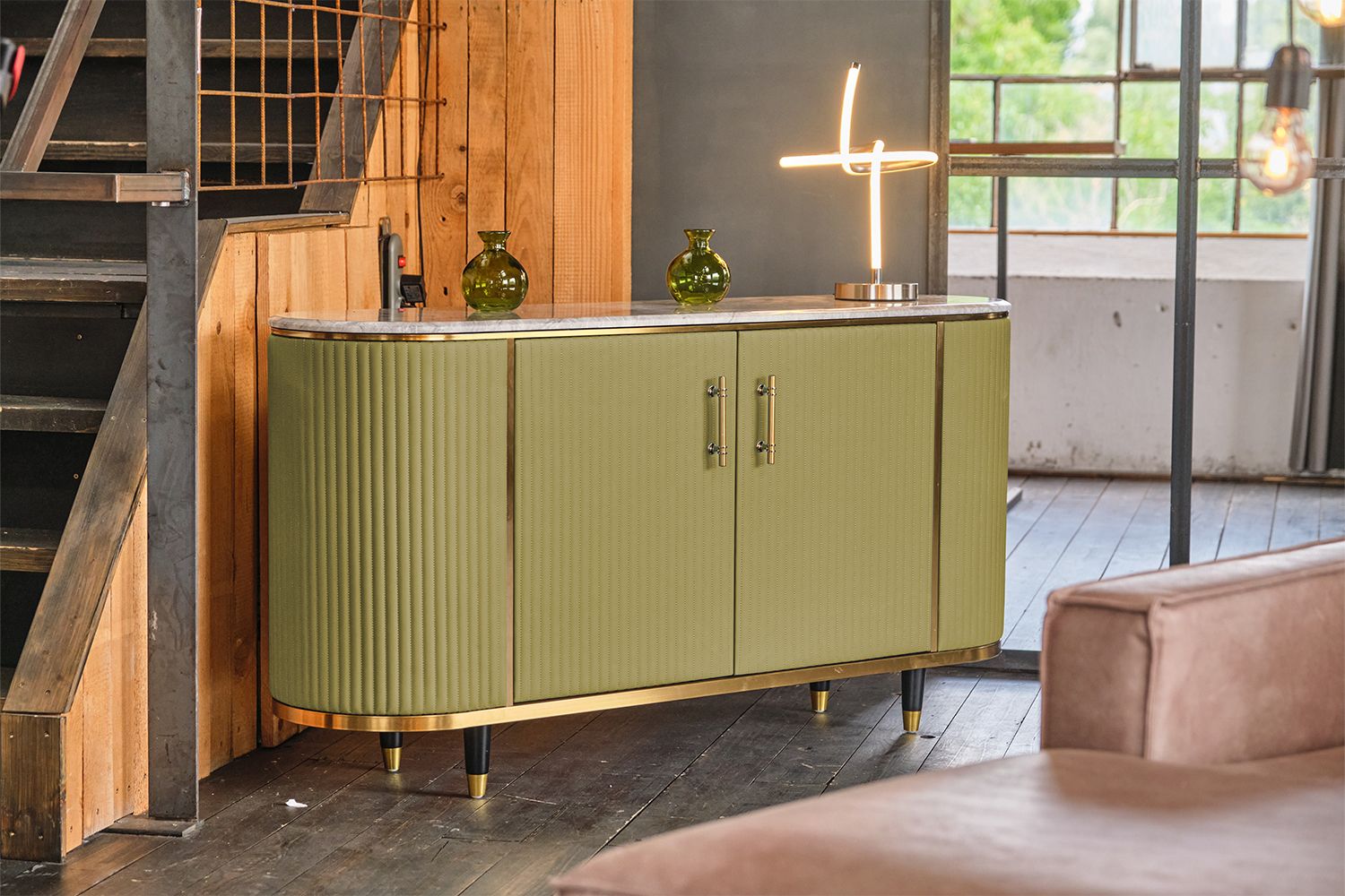 KAWOLA Sideboard MARIA Marmorplatte Kunstleder olivgrün KAWOLA Sideboard MARIA Marmorplatte Kunstleder olivgrün