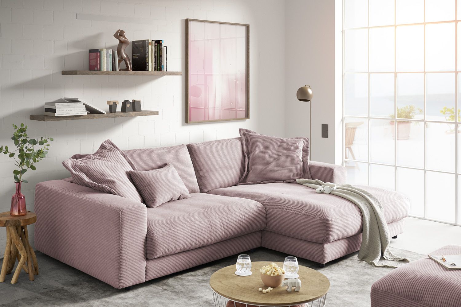 KAWOLA Sofa MADELINE Ecksofa mit Longchair Cord rosa KAWOLA Sofa MADELINE Ecksofa mit Longchair Cord rosa