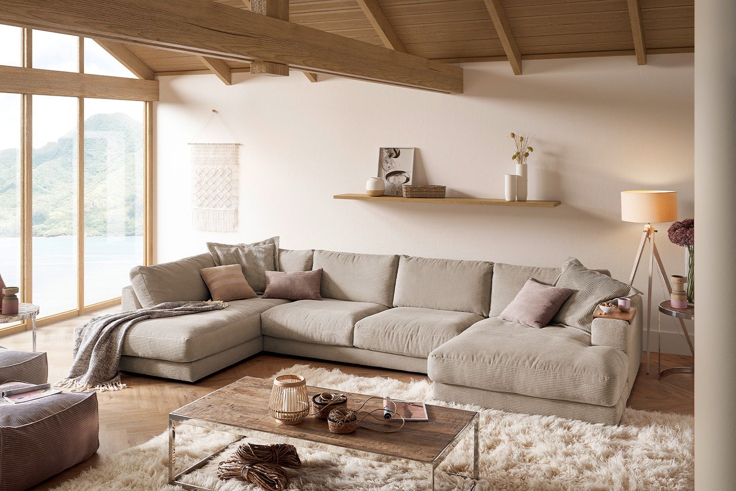 KAWOLA Sofa MADELINE Wohnlandschaft U-Form Cord taupe KAWOLA Sofa MADELINE Wohnlandschaft U-Form Cord taupe