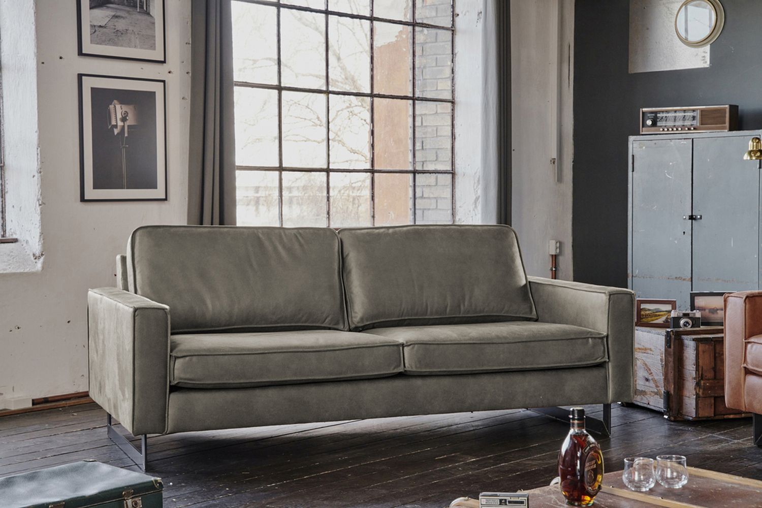 KAWOLA Sofa VILNIUS 2-Sitzer Kunstleder mit Lederanteil anthrazit