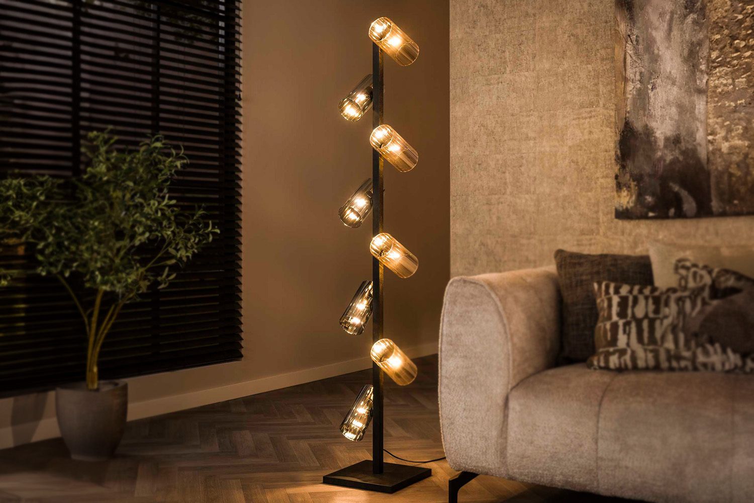 KAWOLA Stehleuchte MALLAWI Stehlampe 8-flammig Glas schwarz KAWOLA Stehleuchte MALLAWI Stehlampe 8-flammig Glas schwarz