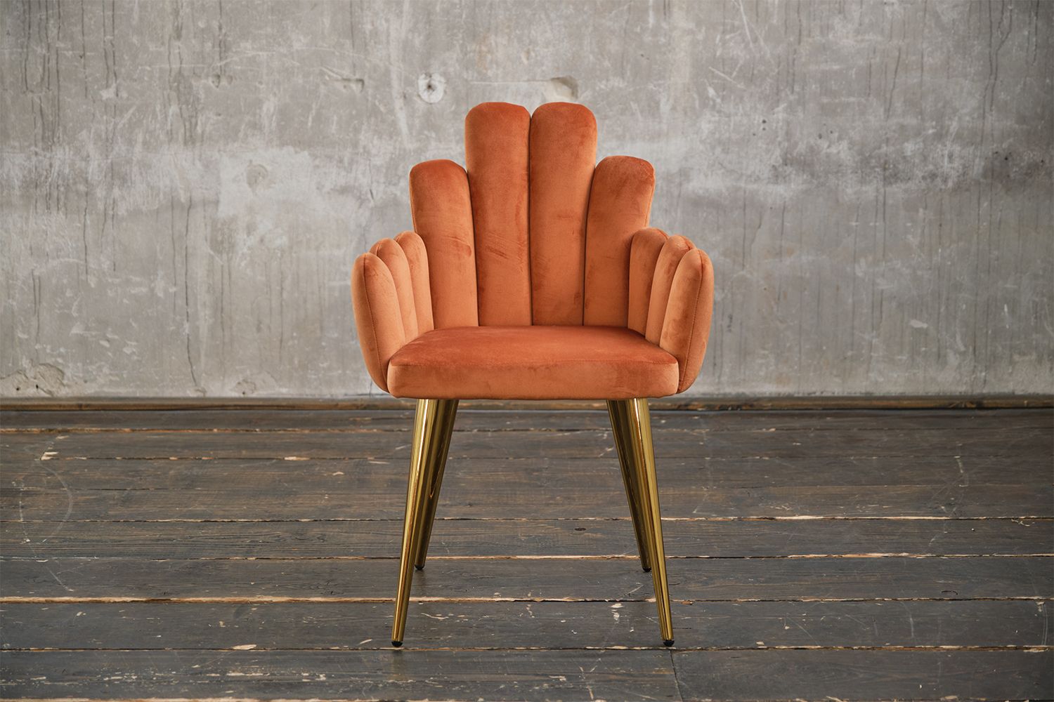 KAWOLA Stuhl FREJA Esszimmerstuhl Velvet orange Fuß gold KAWOLA Stuhl FREJA Esszimmerstuhl Velvet orange Fuß gold