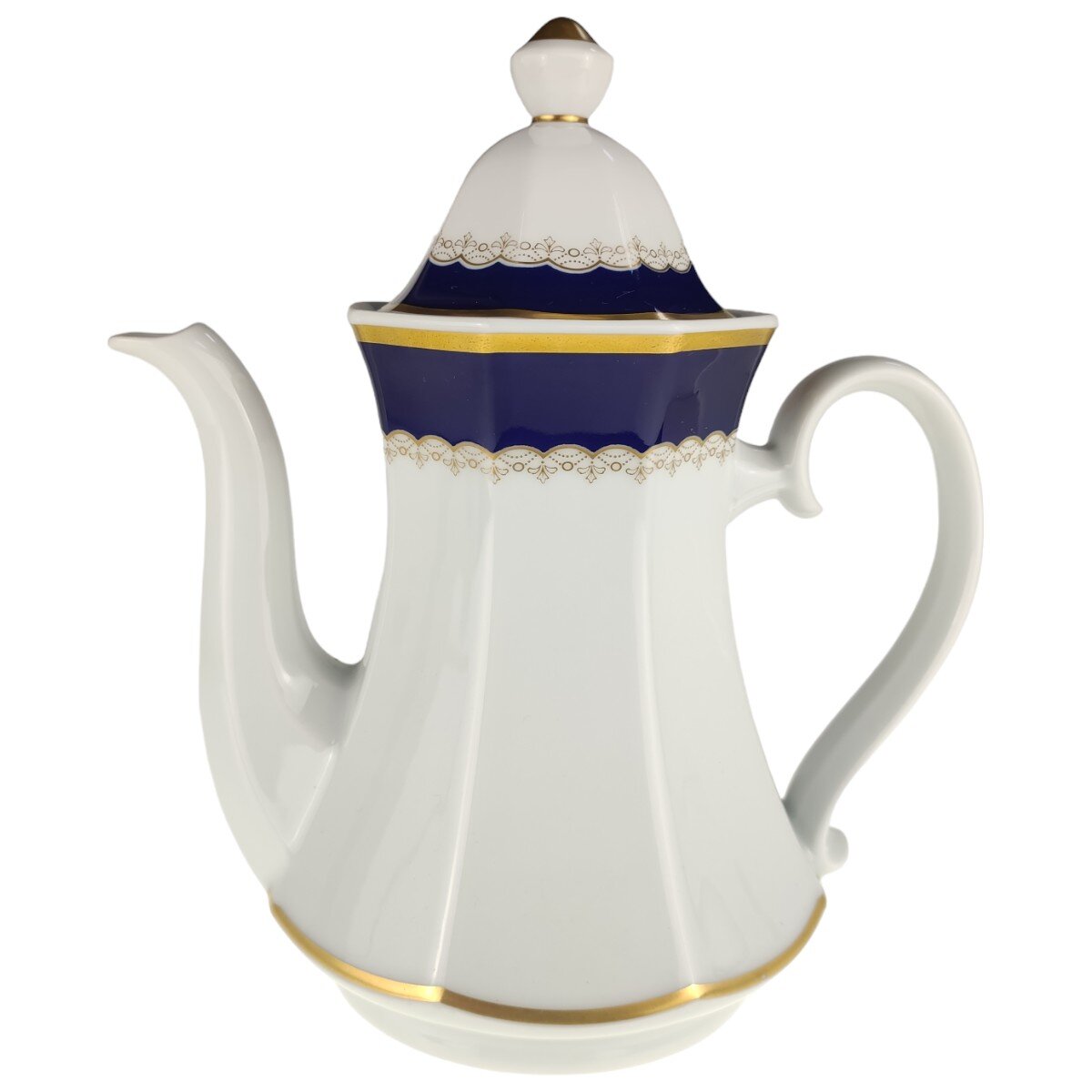 Kaffeekanne Goldrand 1,25 L Winterling Marktleuthen Kobaltrand mit eckig gebraucht - sehr gut