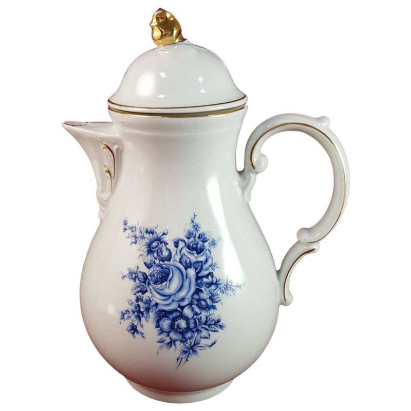 Kaffeekanne Kanne Goldrand 1,4 L Schaller blaue Blumendekor mit Blau gebraucht - akzeptabel