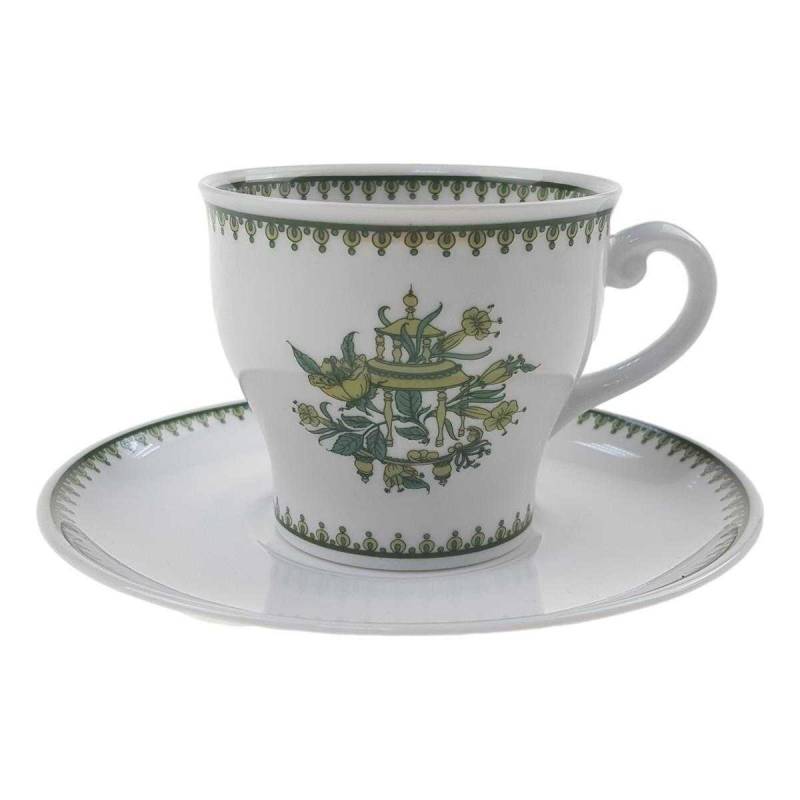 Kaffeetasse Tirschenreuth Unbekannte Formen Grüne Blumen mit Fransen