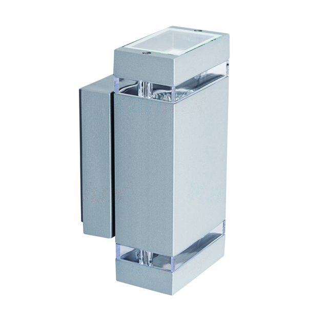 Kanlux® ZEW LED Wandleuchte, Wandstrahler doppelflammig 2x GU10 230V für Innen & Aussen IP44 Gehäuse eckig silber