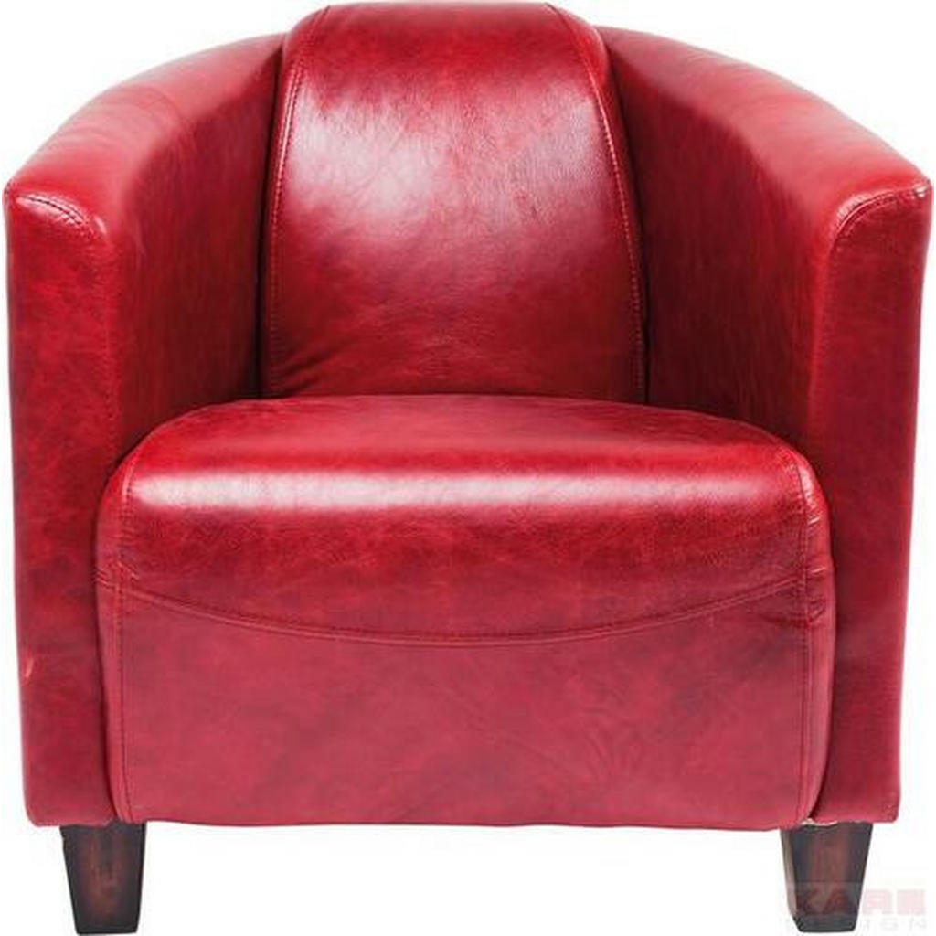 Kare-Design Sessel , Rot , Leder , Echtleder , Rindleder , Kautschukholz , Vintage , 70x72x83 cm , Wohnzimmer, Sessel, Polstersessel