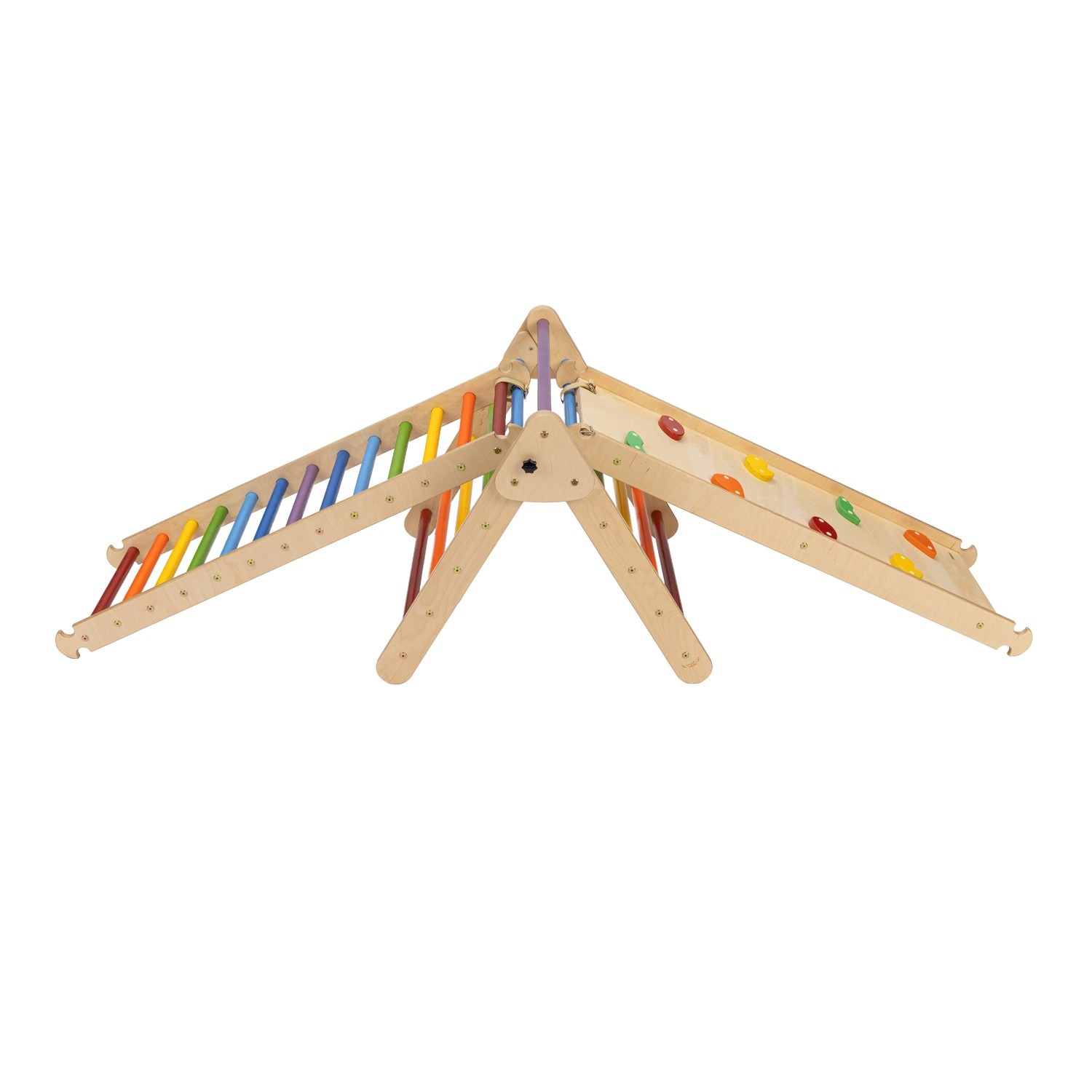 KateHaa Kletterdreieck mit Leiter und Kletterwand Holz Regenbogen von -