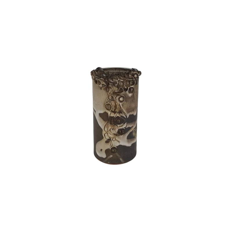 Keramik Blumenvase Vase Tischvase Blumendekor signiert H 15,3 cm