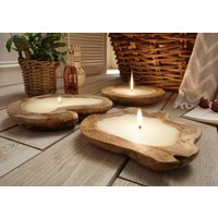 Kerzenschale FULL 1 Stück Teak Holz Natur Hellbraun