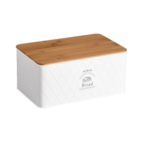 Kesper Brotbox, 28 x 18 x 13 cm, Praktischer Brotkasten aus Metall und Bambus, Farbe: weiß