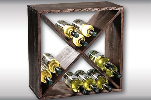 Kesper Weinflaschen-Regalsystem, Flaschenregalsystem, Flaschenhalter, aus FSC®- Kiefernholz, 500 x 500 x 250 mm, braun