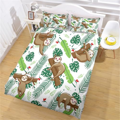 Kinder Faultier Bettwäsche 135x200 KinderBettwäsche 135x200 Teenager Mädchen Junge Bettwäsche Bettbezüge Set + 1 Kissenbezüge 80x80cm Karikatur Tier von SUNAIAD