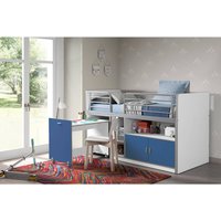Kinderbett BONNY-12, mit rollbarem Schreibtisch, 90x200cm, Weiß Blau