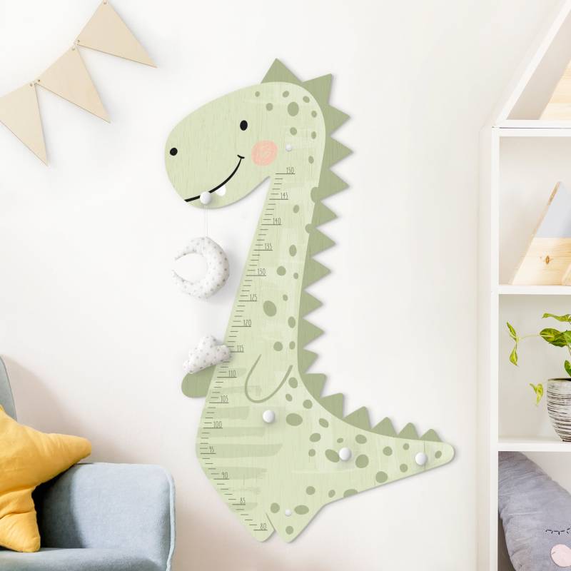 Kindermesslatte Holz mit Haken Dino Junge Pastell grün