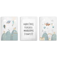 Kinderposter Alphabet Berge Pastell Flugzeug 3er Set Bilder 30x40 Kinderposter Alphabet Berge Pastell Flugzeug 3er Set Bilder 30x40