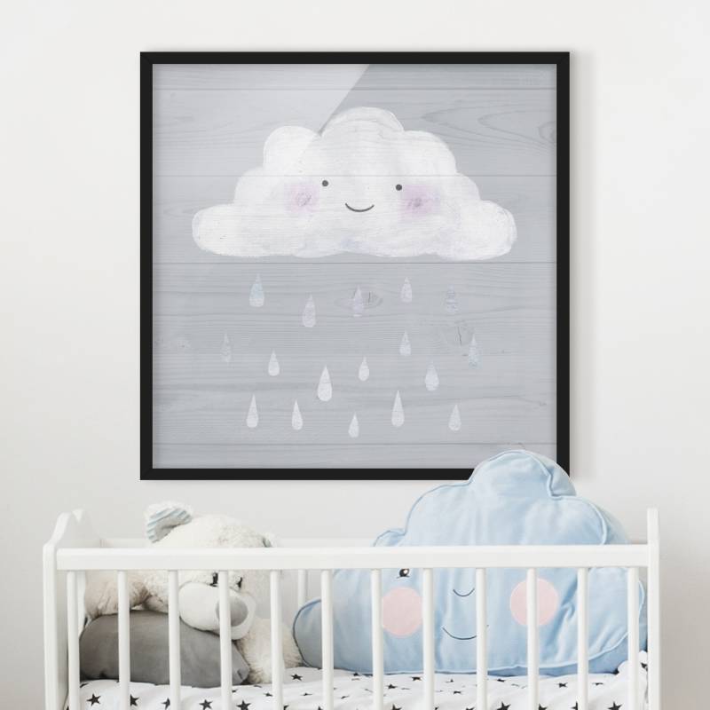 Kinderzimmer Bild mit Rahmen Wolke mit silbernen Regentropfen