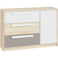 Kinderzimmer Sideboard Fjord Buche Nb. DARDA-131 mit Fronten in weiß und platingrau, B/H/T: ca. 138/94/40 cm