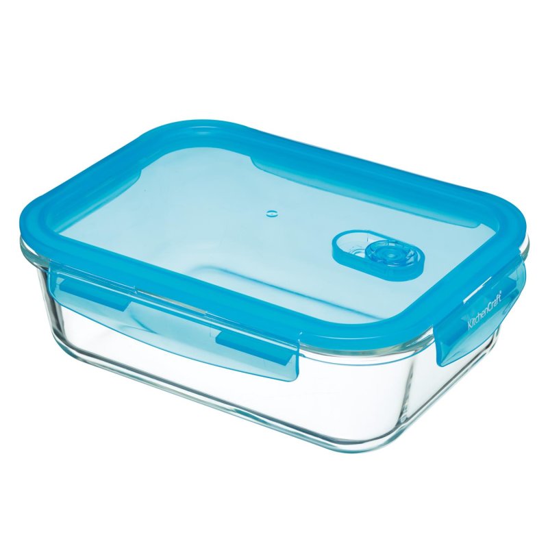 Kitchen Craft - Vorratsbehälter rechteckig - mit Entlüftung - 1,5 Ltr - blau - Glas