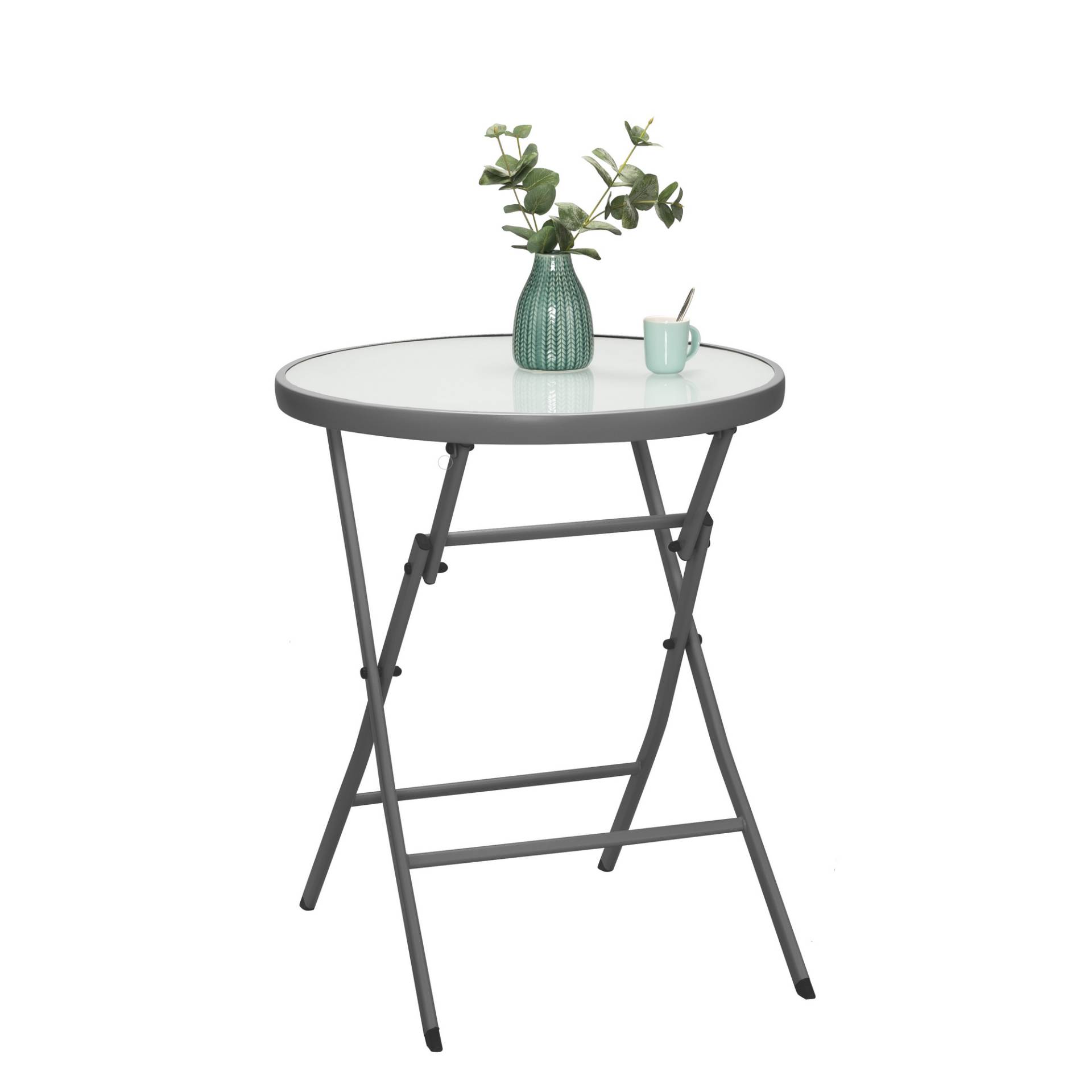Klapptisch 'Susan' grau Glasplatte Ø 60 x 82 cm Klapptisch 'Susan' grau Glasplatte Ø 60 x 82 cm