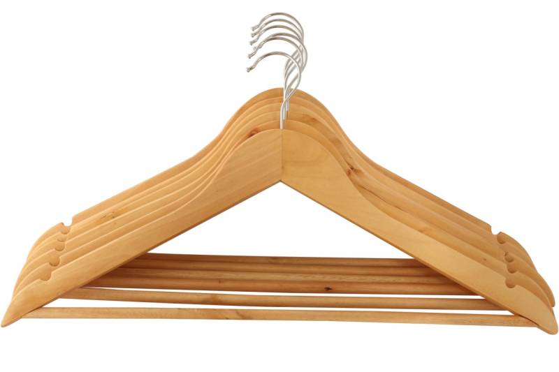 Kleiderbügel 6er Pack hell Holz lackiert mit Hosensteg und drehbarem Haken