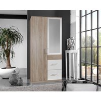 Kleiderschrank klein mit Spiegel 91 cm breit Braun / Weiß CLICK