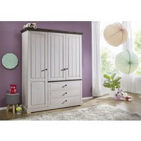 Kleiderschrank ca 160 cm breit Landhaus Weiß Kiefer Massiv mit Schubladen JOLINA