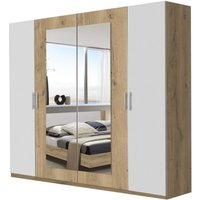 Schrank mit Spiegel 225 cm breit NORA Holzoptik Braun / Weiß