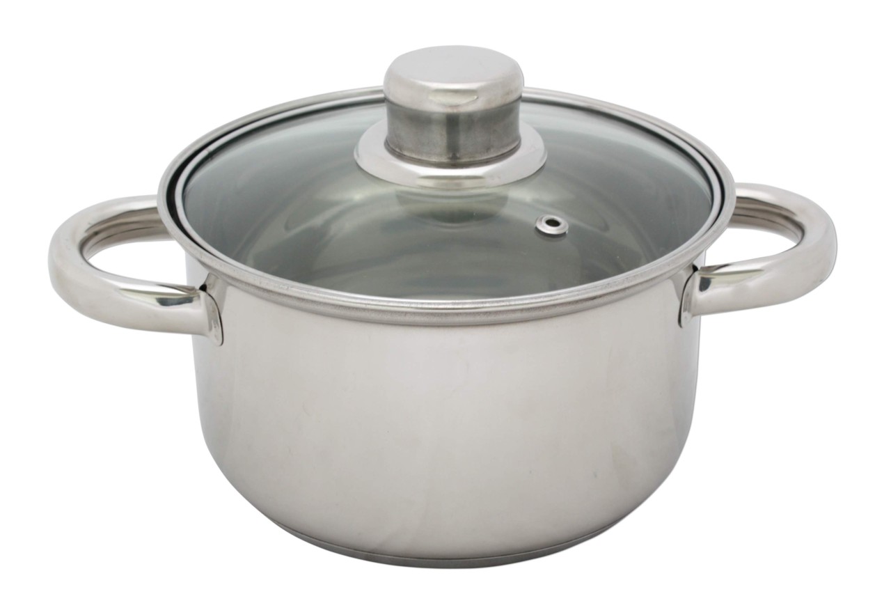 Kochtopf Edelstahl mit Glasdeckel 1 L 14 cm Topf Kochen